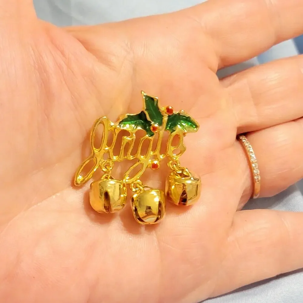 Vintage Jingle Bells Brooch Pin Christmas 1.5